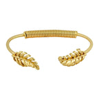 Stylish Etched Leaf 18K Gold Brass Cuff Bracelet For Girls Women Bulk