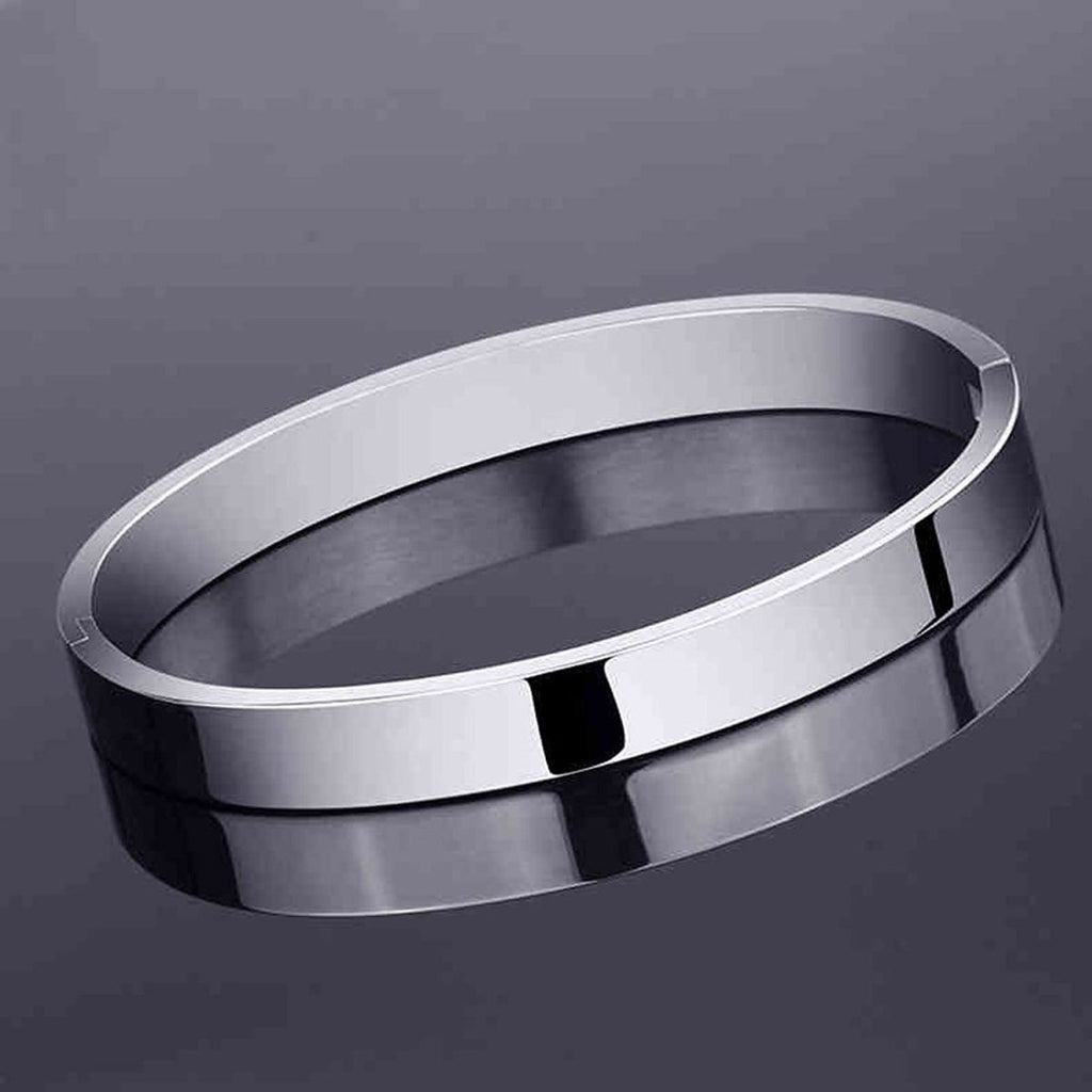 Classic Glossy Stainless Steel Silver Openable Bangle Bracelet Men