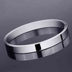 Classic Glossy Stainless Steel Silver Openable Bangle Bracelet Men