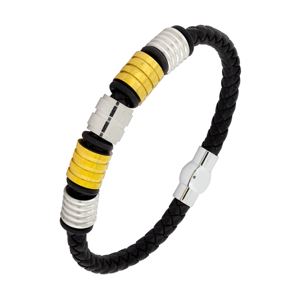 18K Gold Braided Leather Strand Wrist Band Bracelet For Men Bulk