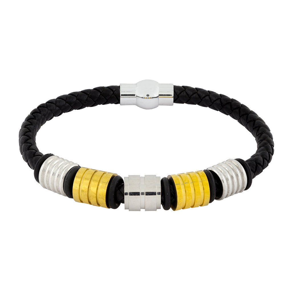 18K Gold Braided Leather Strand Wrist Band Bracelet For Men Bulk