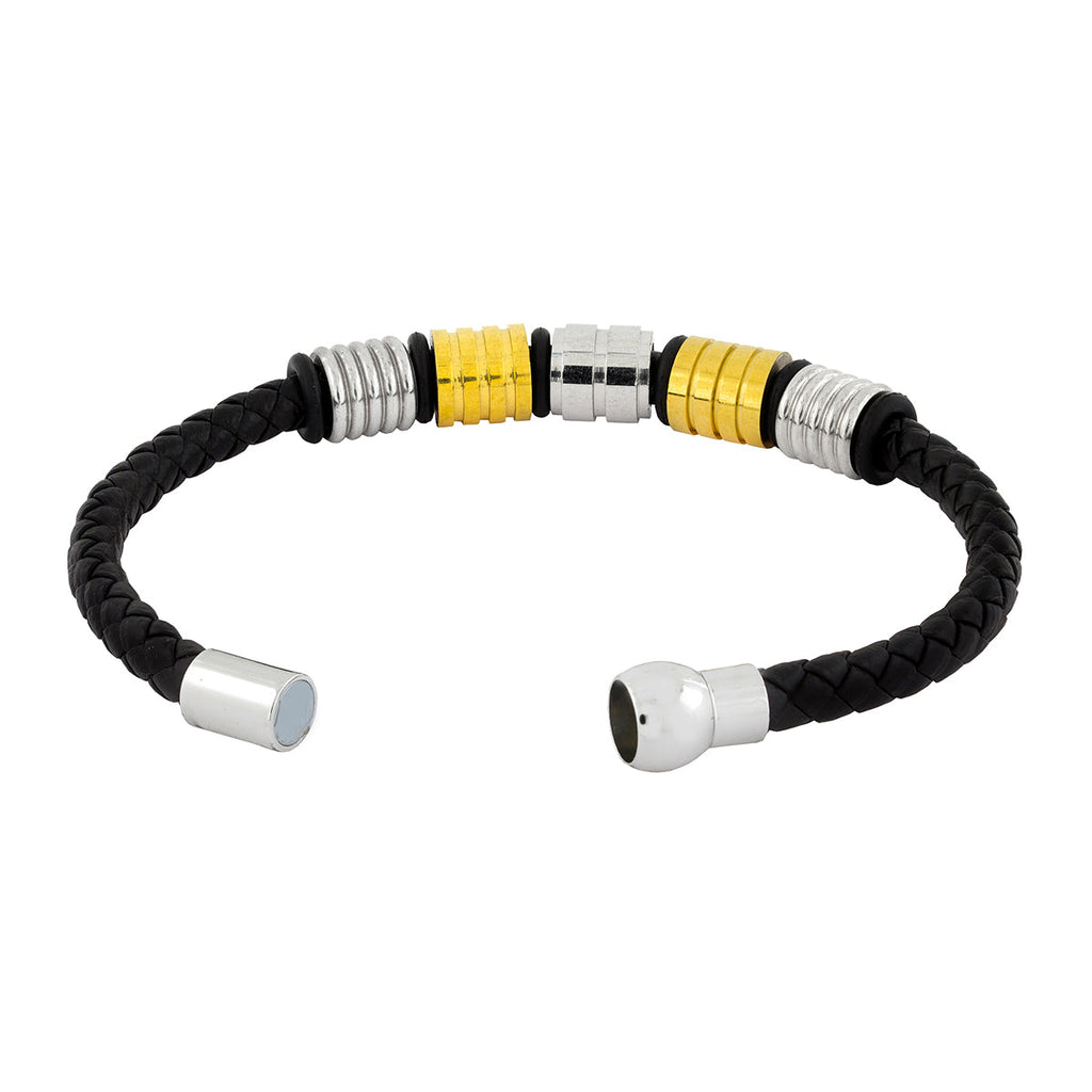 18K Gold Braided Leather Strand Wrist Band Bracelet For Men Bulk