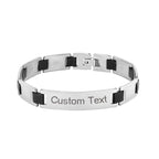 Stylish Biker Black Accents 316L Stainless Steel Personalized Engraved Bracelet For Men