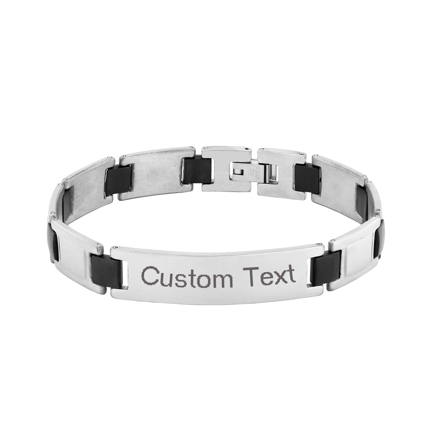 Stylish Biker Black Accents 316L Stainless Steel Personalized Engraved Bracelet For Men