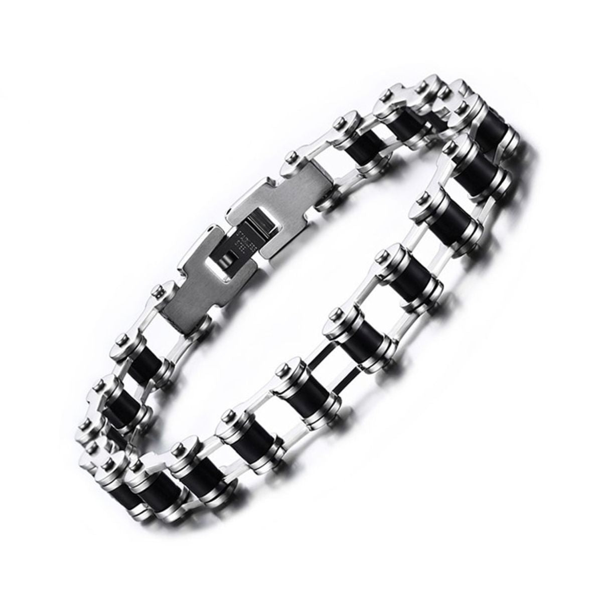 Bike Motor Cycle Chain Black Silver Stainless Steel Bracelet Men Bulk