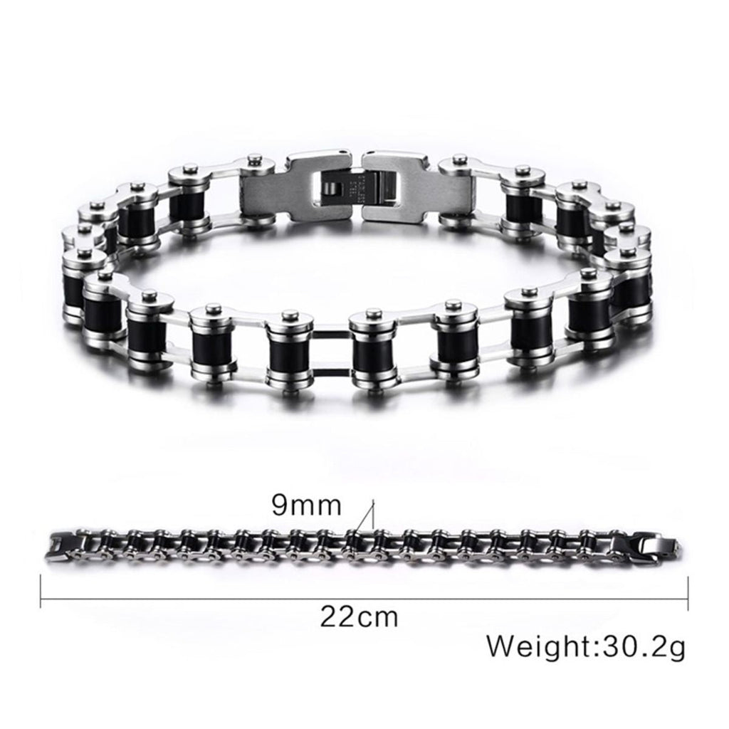 Bike Motor Cycle Chain Black Silver Stainless Steel Bracelet Men Bulk