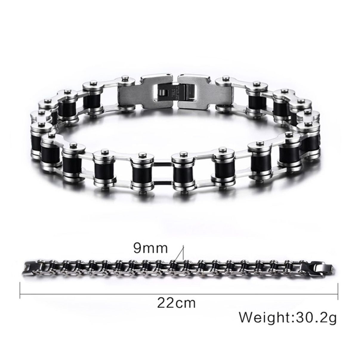 Bike Motor Cycle Chain Black Silver Stainless Steel Bracelet Men Bulk