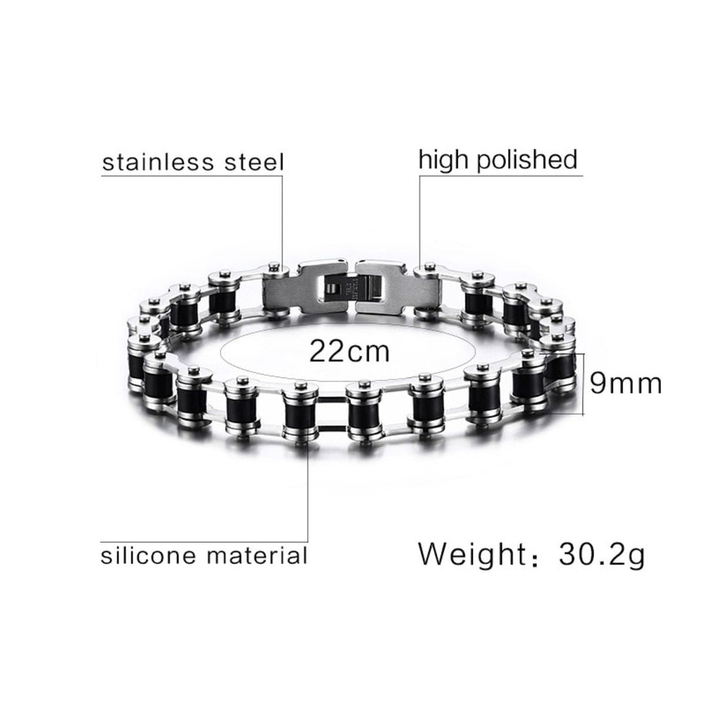 Bike Motor Cycle Chain Black Silver Stainless Steel Bracelet Men Bulk