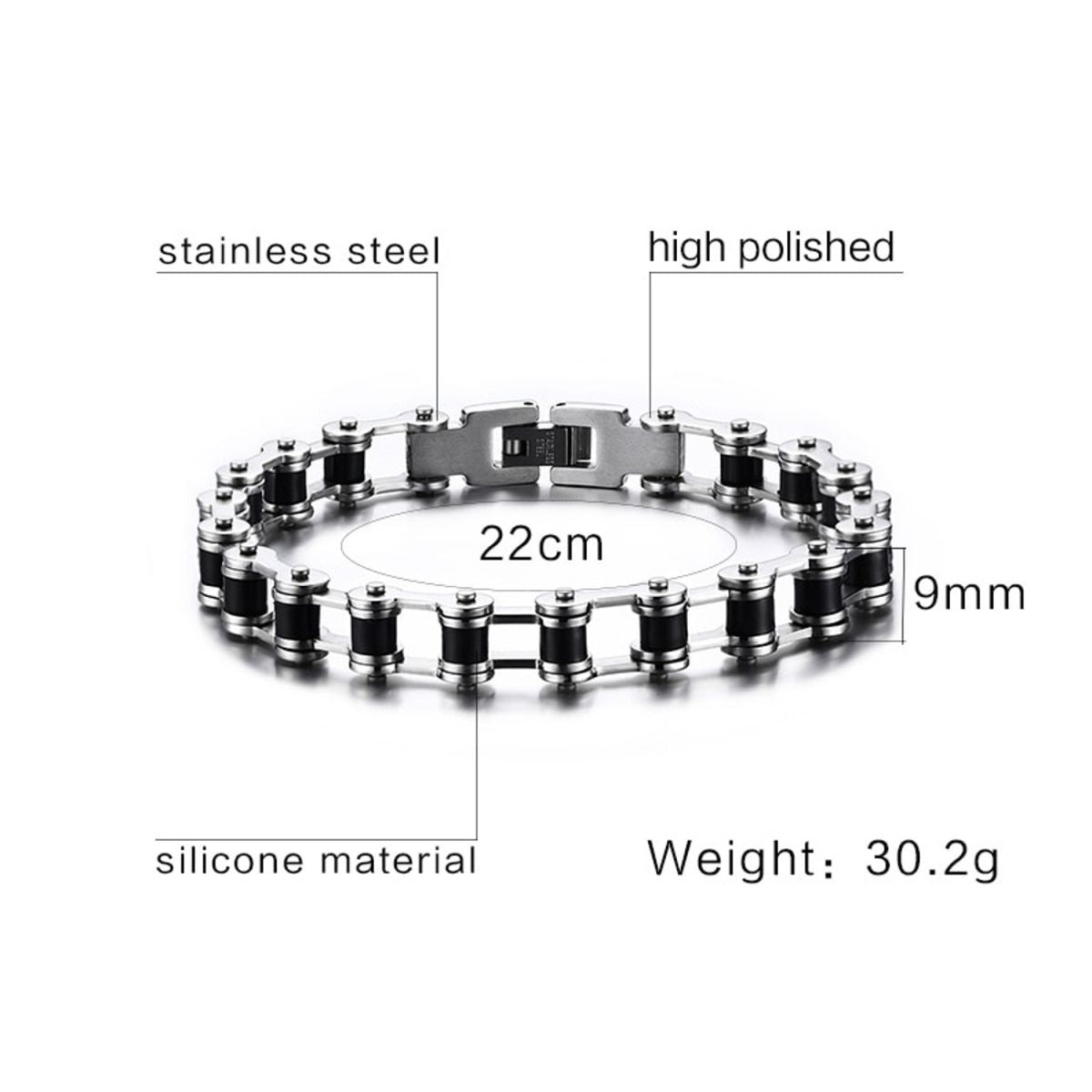 Bike Motor Cycle Chain Black Silver Stainless Steel Bracelet Men Bulk