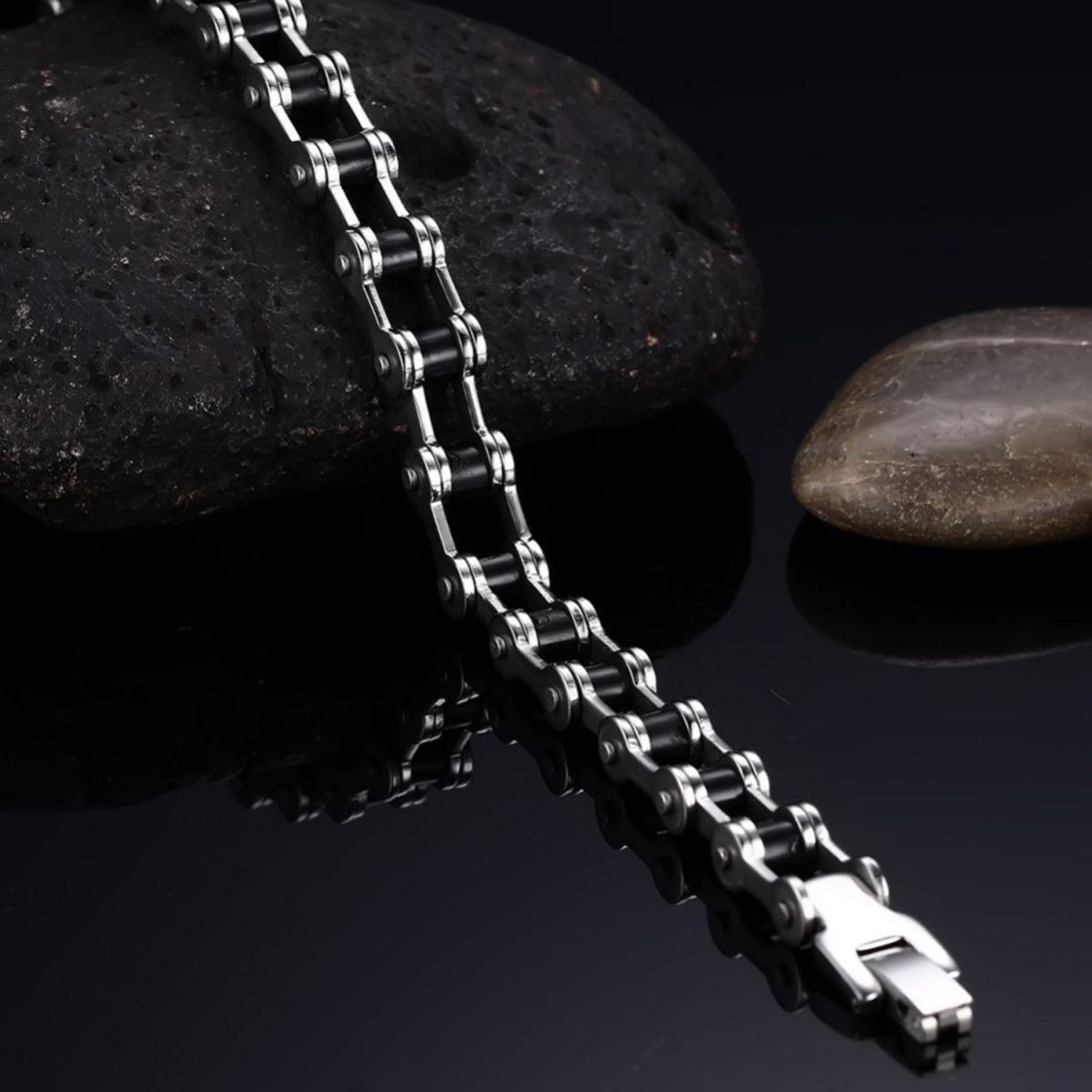 Bike Motor Cycle Chain Black Silver Stainless Steel Bracelet Men Bulk