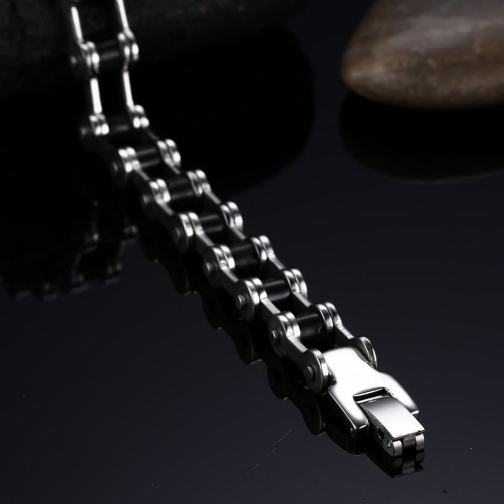 Bike Motor Cycle Chain Black Silver Stainless Steel Bracelet Men Bulk