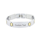 Glossy Two Tone 18K Gold Accents Stainless Steel Personalized Engraved Bracelet Men