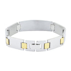 Glossy Two Tone 18K Gold Accents Stainless Steel Personalized Engraved Bracelet Men