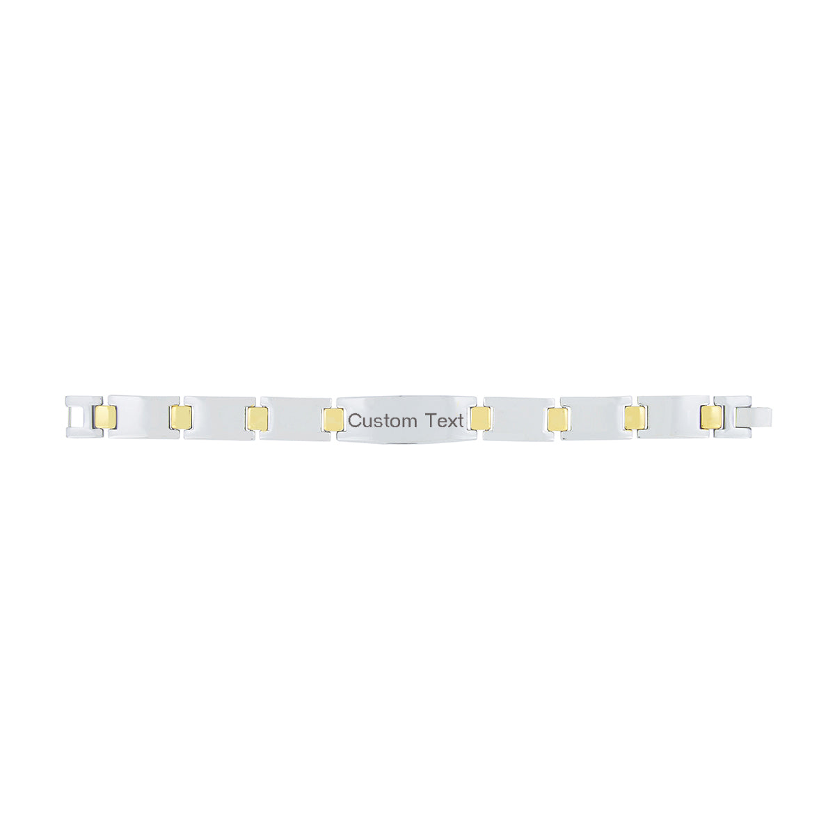 Glossy Two Tone 18K Gold Accents Stainless Steel Personalized Engraved Bracelet Men