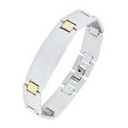 Glossy Two Tone 18K Gold Accents Stainless Steel Chain Bracelet Bulk