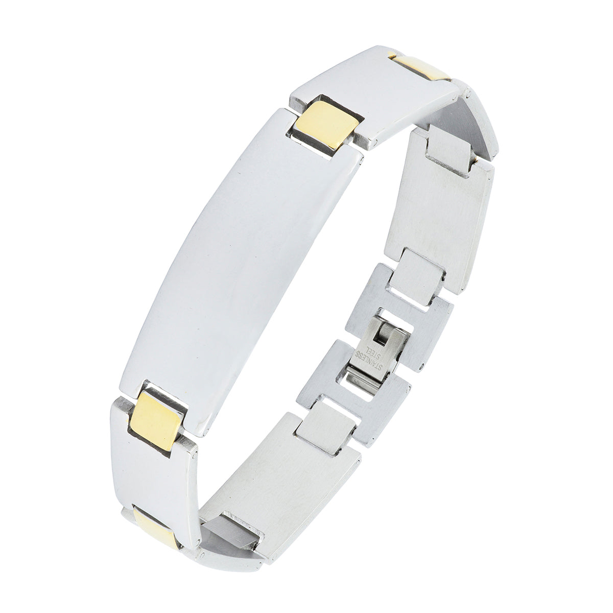 Glossy Two Tone 18K Gold Accents Stainless Steel Chain Bracelet Bulk