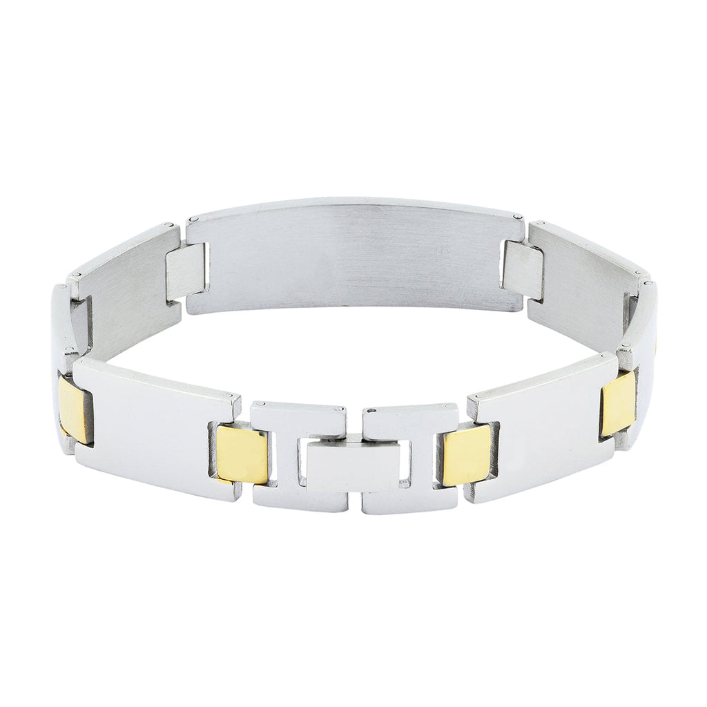 Glossy Two Tone 18K Gold Accents Stainless Steel Chain Bracelet Bulk