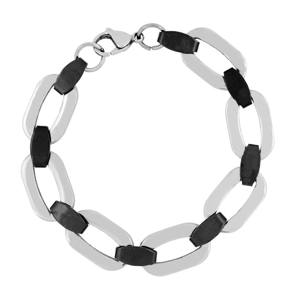 Biker Black Accents Silver Stainless Steel Chain Bracelet For Men Main image