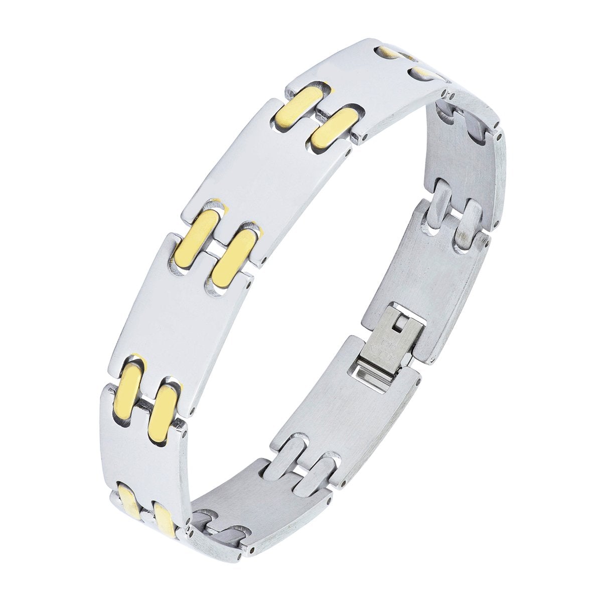 Glossy Dual Tone 18K Gold Accents Stainless Steel Chain Bracelet Bulk Main image