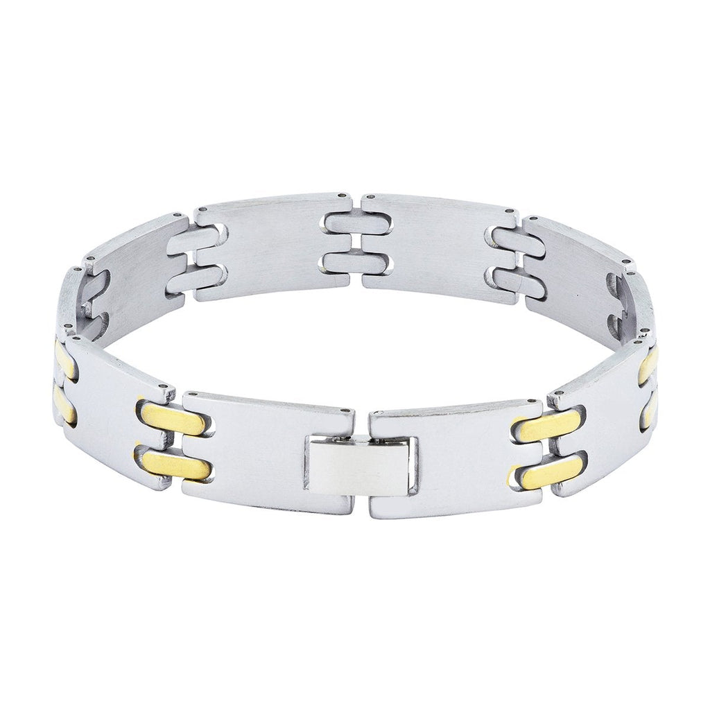 Glossy Dual Tone 18K Gold Accents Stainless Steel Chain Bracelet Bulk