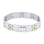 Glossy Dual Tone 18K Gold Accents Stainless Steel Chain Bracelet Bulk