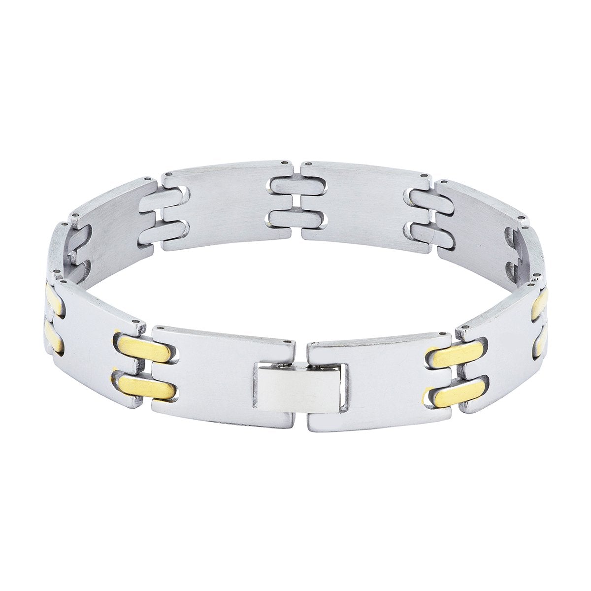 Glossy Dual Tone 18K Gold Accents Stainless Steel Chain Bracelet Bulk