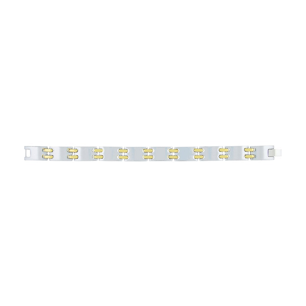 Glossy Dual Tone 18K Gold Accents Stainless Steel Chain Bracelet Bulk