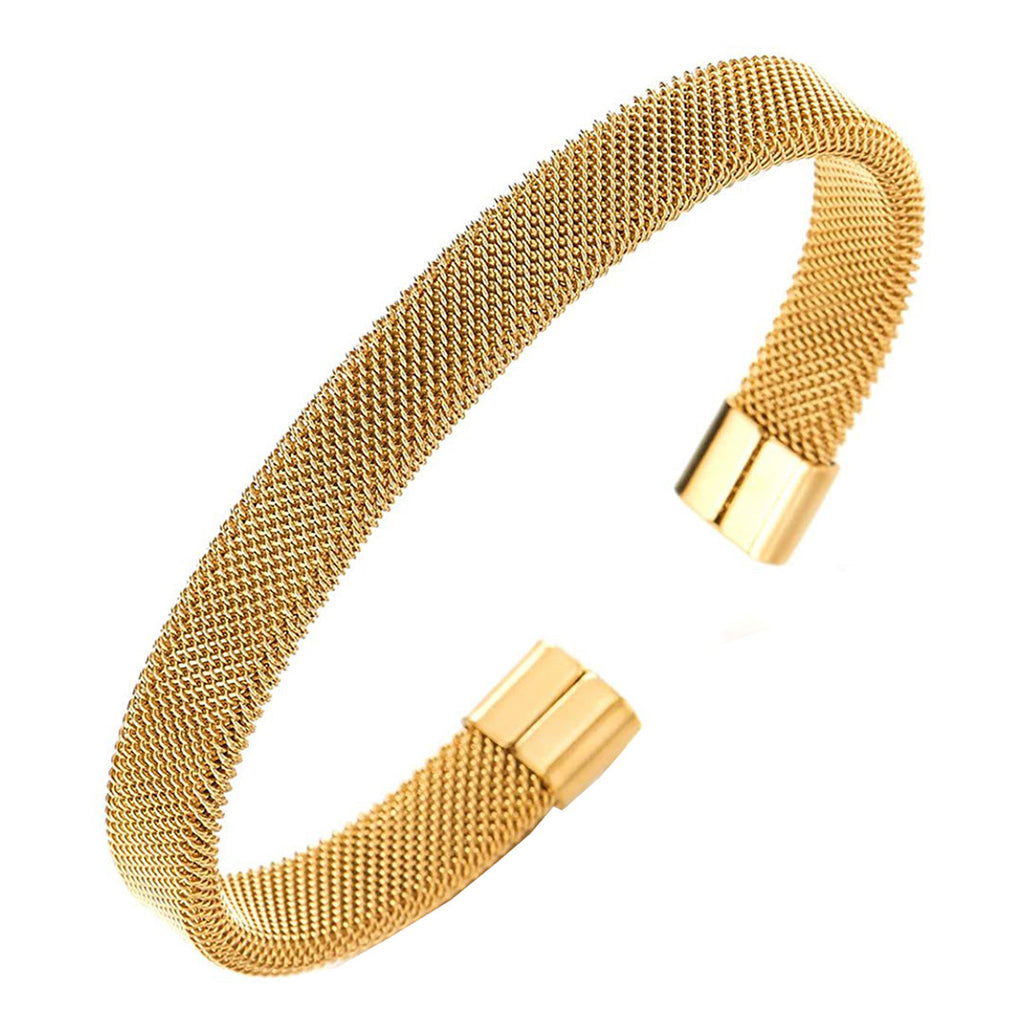 Slim Mesh 18K Gold Stainless Steel Cuff Kada Bangle Bracelet Men Bulk