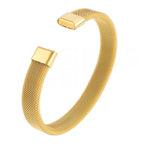 Slim Mesh 18K Gold Stainless Steel Cuff Kada Bangle Bracelet Men Bulk