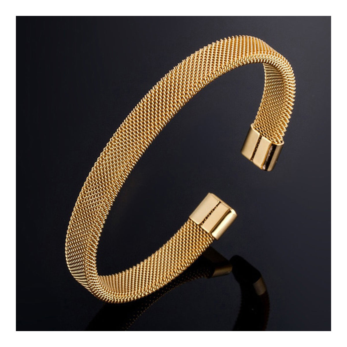 Slim Mesh 18K Gold Stainless Steel Cuff Kada Bangle Bracelet Men Bulk