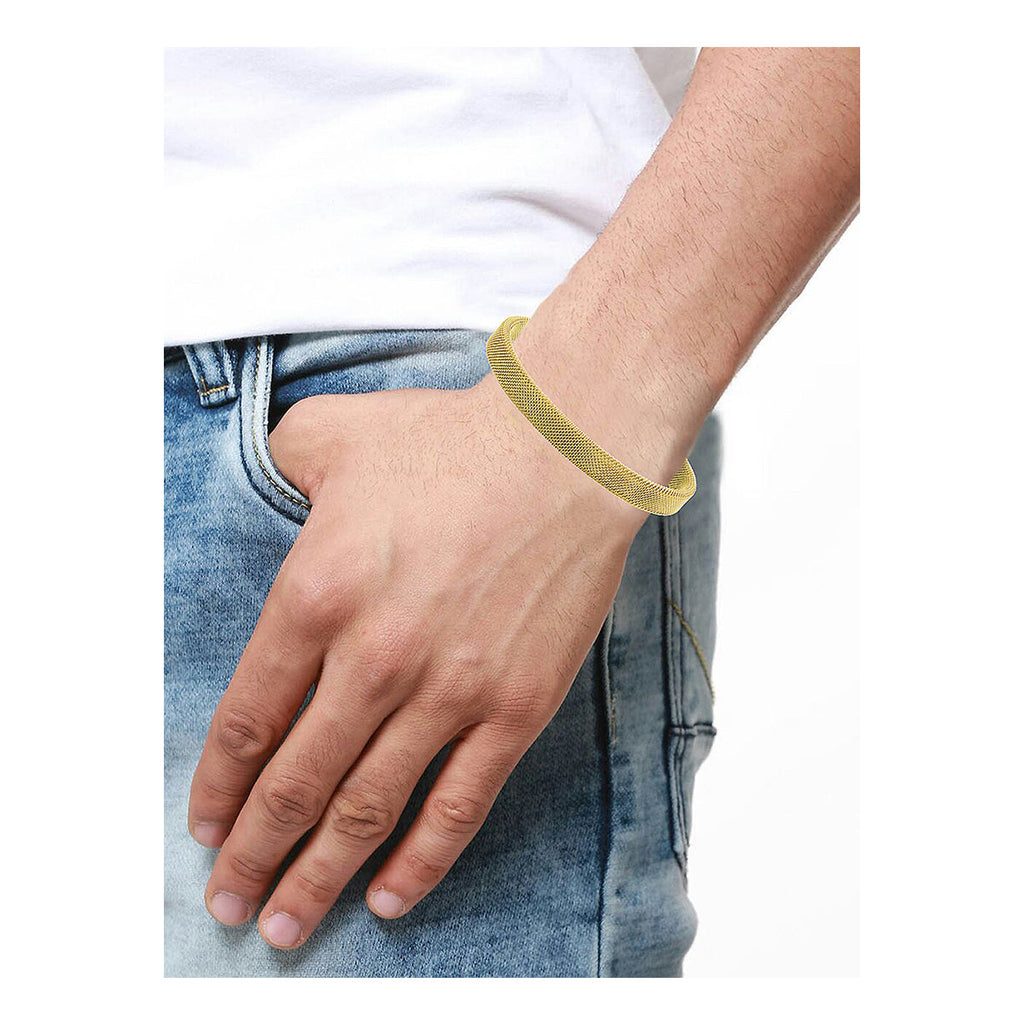 Slim Mesh 18K Gold Stainless Steel Cuff Kada Bangle Bracelet Men Bulk