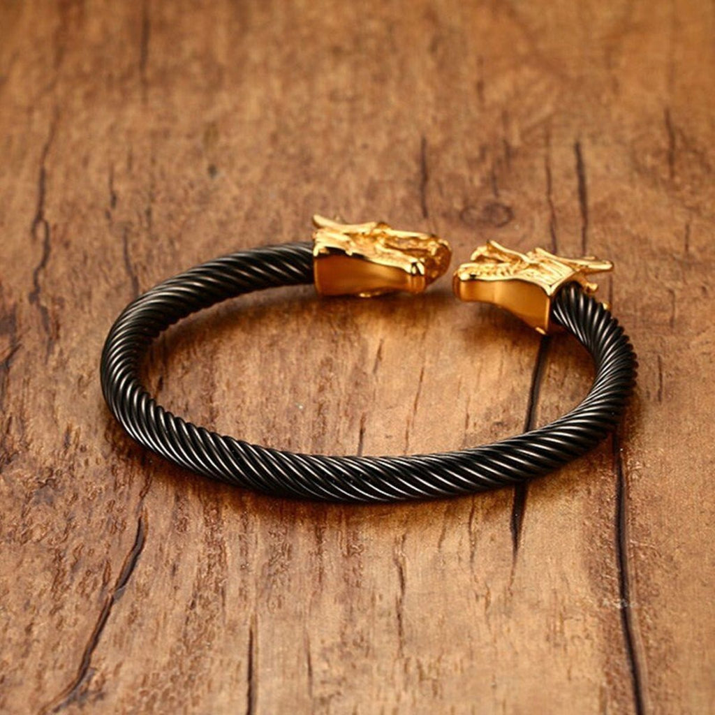 Lion Dragon Black Gold Stainless Steel Cuff Kada Bangle Bracelet Bulk