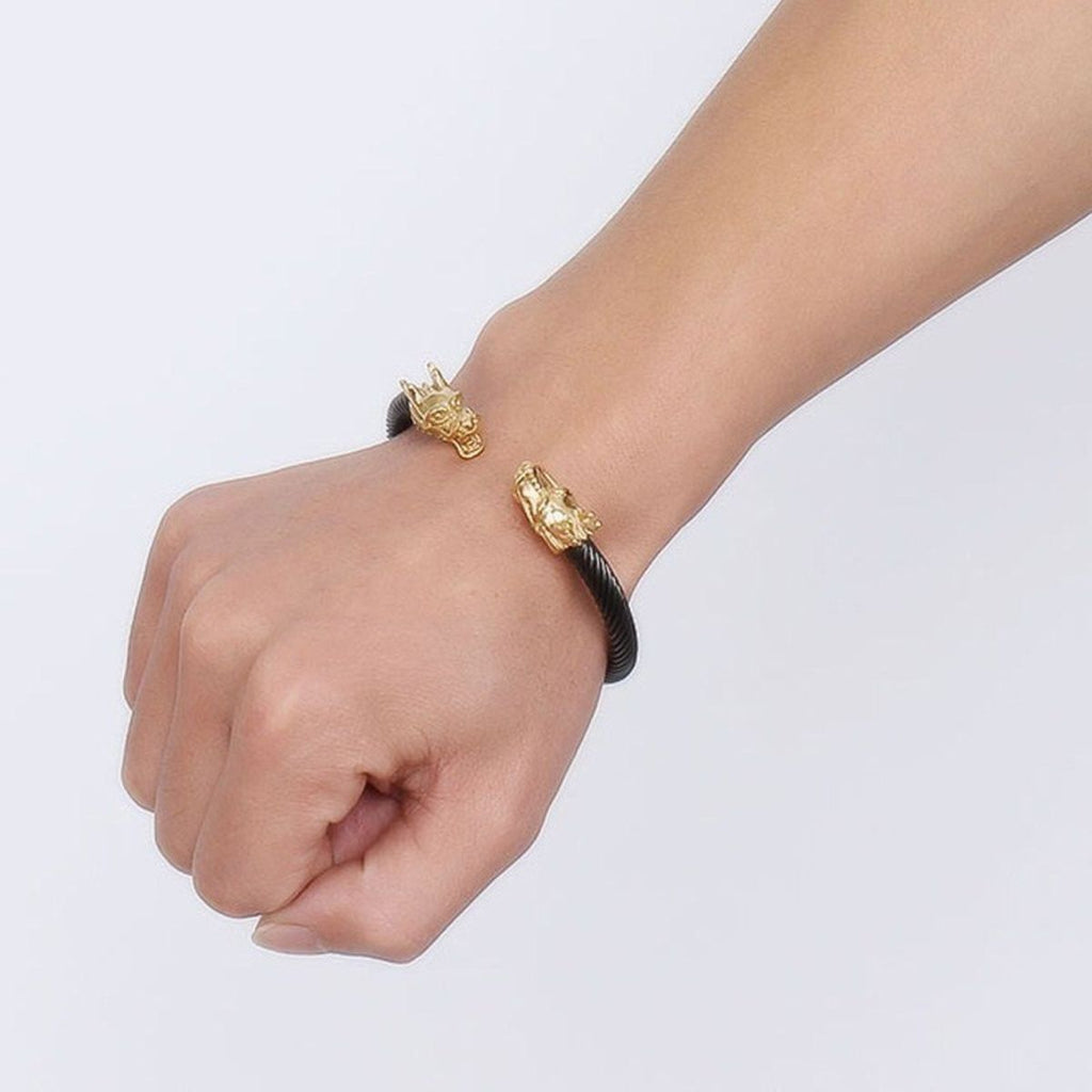 Lion Dragon Black Gold Stainless Steel Cuff Kada Bangle Bracelet Bulk