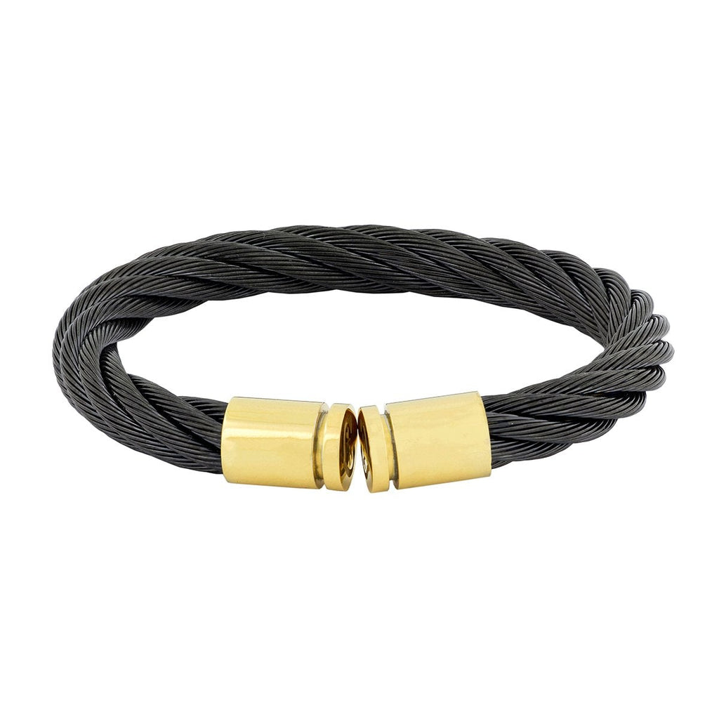 Braided Rope Black Gold Stainless Steel Cuff Kada Bangle Bracelet Bulk