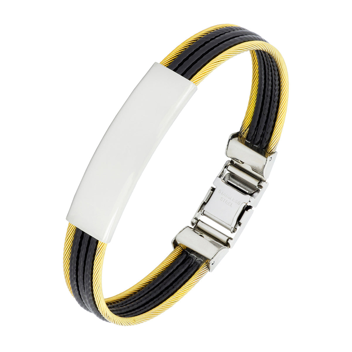 Id Biker Rope Black Stainless Steel 18K Gold Kada Bangle Bracelet Bulk Main image
