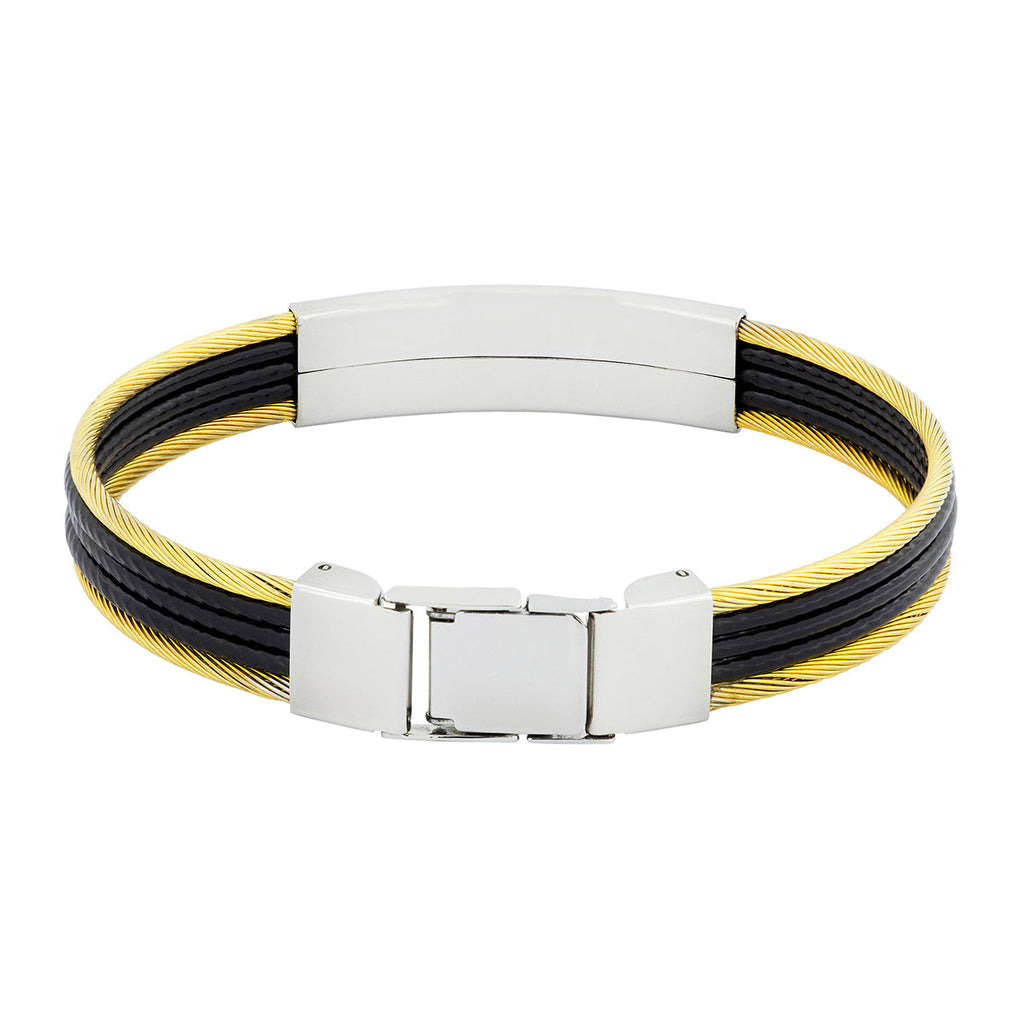 Id Biker Rope Black Stainless Steel 18K Gold Kada Bangle Bracelet Bulk