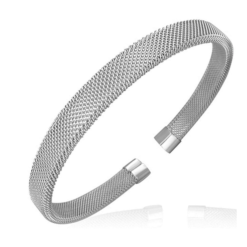 Slim Mesh Silver Stainless Steel Cuff Kada Bangle Bracelet Men Bulk
