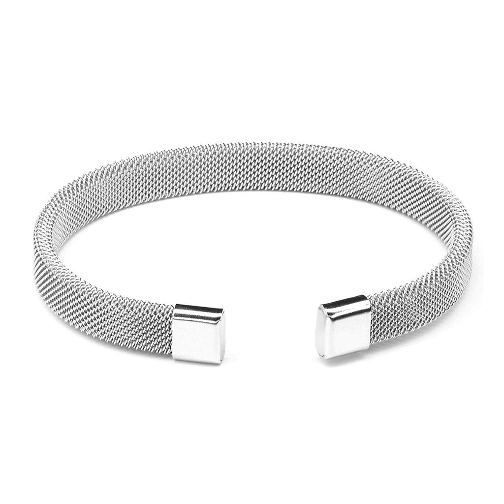 Slim Mesh Silver Stainless Steel Cuff Kada Bangle Bracelet Men Bulk