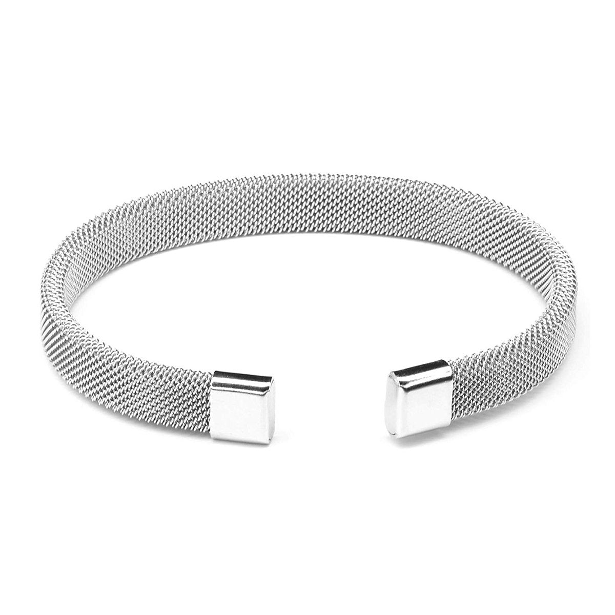 Slim Mesh Silver Stainless Steel Cuff Kada Bangle Bracelet Men Bulk