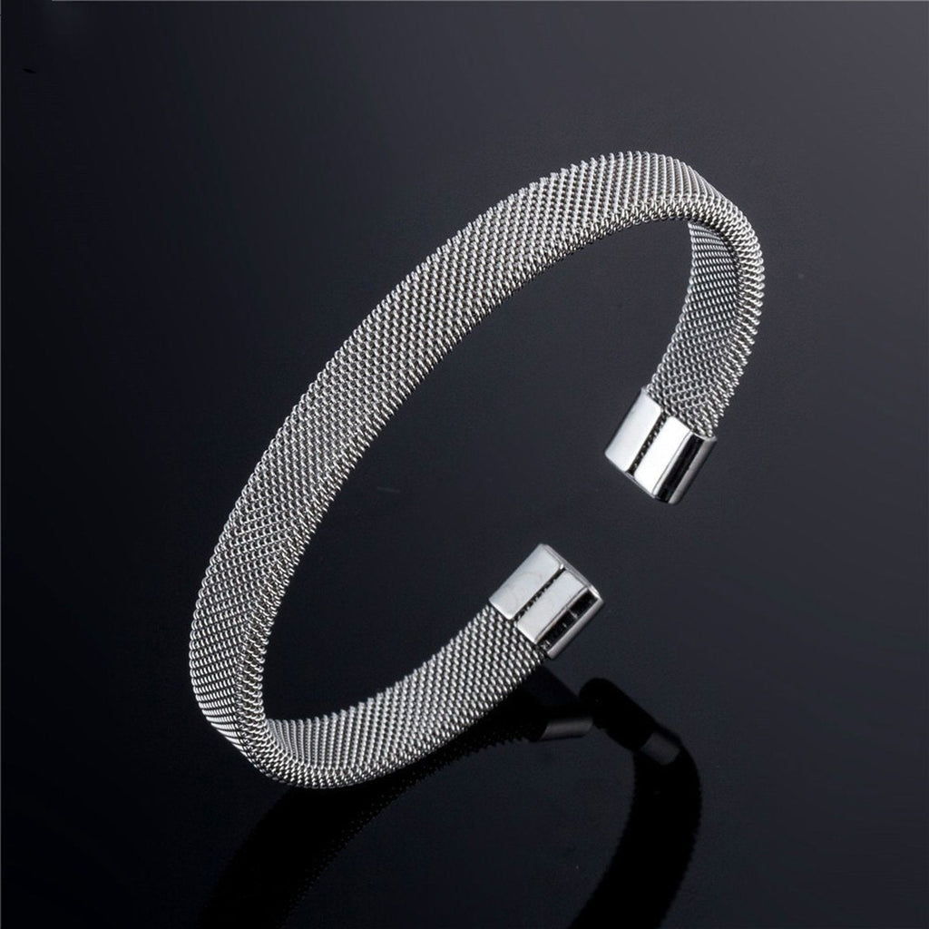 Slim Mesh Silver Stainless Steel Cuff Kada Bangle Bracelet Men Bulk