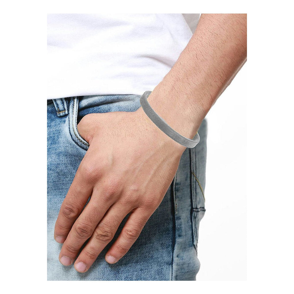 Slim Mesh Silver Stainless Steel Cuff Kada Bangle Bracelet Men Bulk
