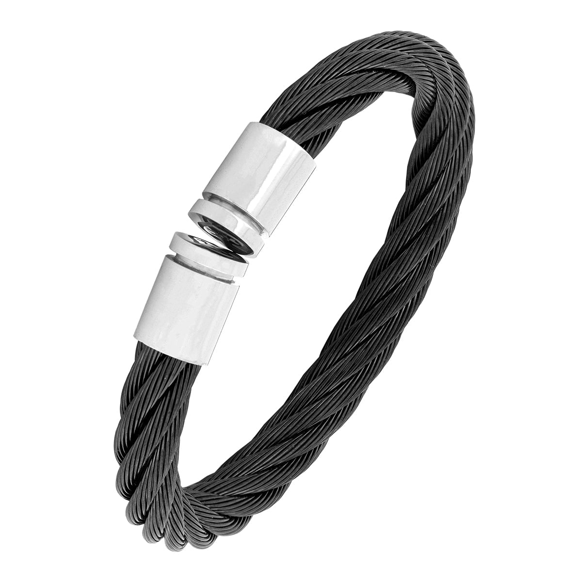 Braided Rope Black Stainless Steel Cuff Kada Bangle Bracelet Men Bulk