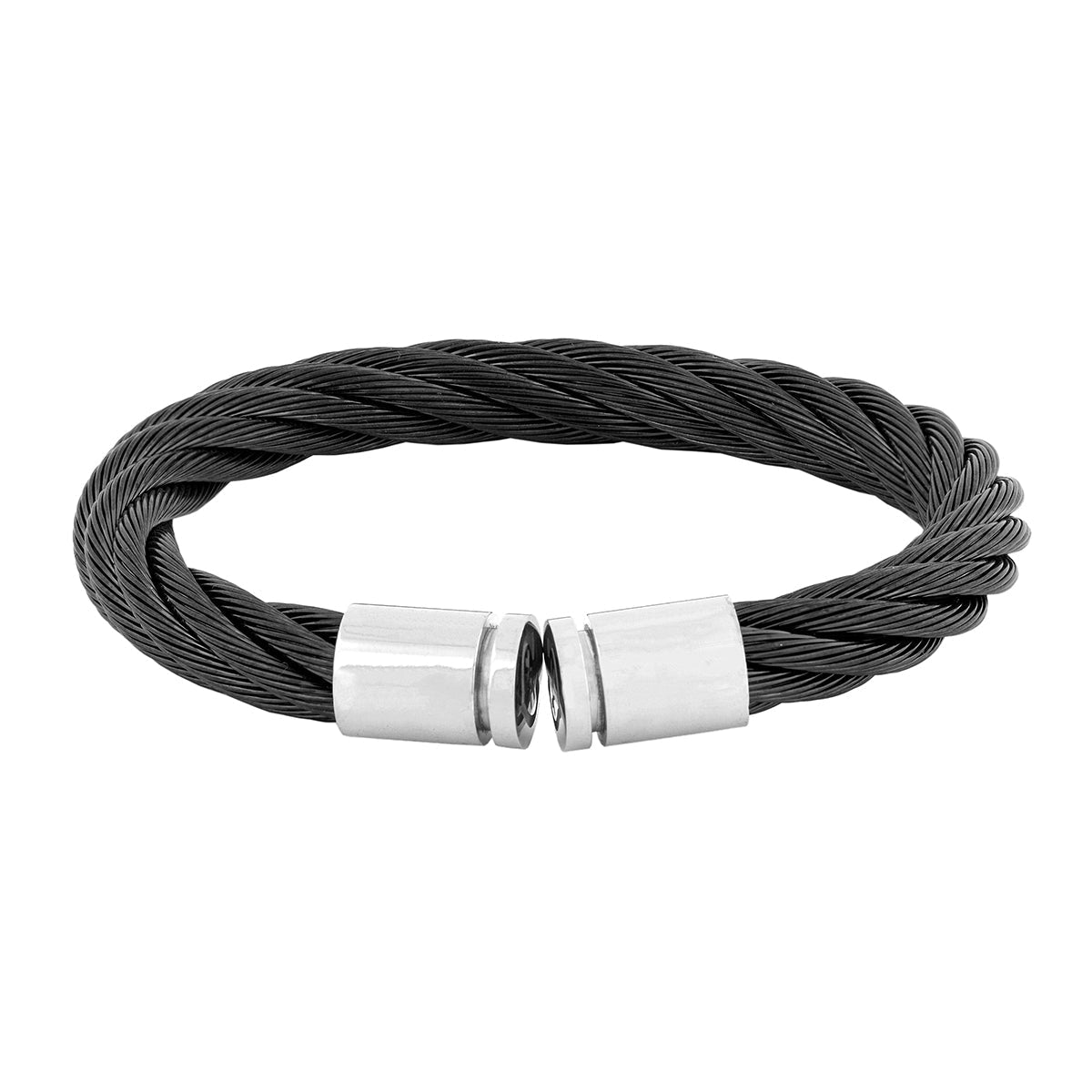 Braided Rope Black Stainless Steel Cuff Kada Bangle Bracelet Men Bulk Secondary image