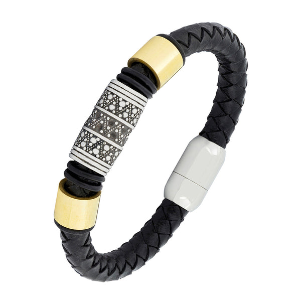 Vintage Handmade Black Leather Stainless Steel Wrist Band Bracelet Main image