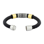 Vintage Handmade Black Leather Stainless Steel Wrist Band Bracelet
