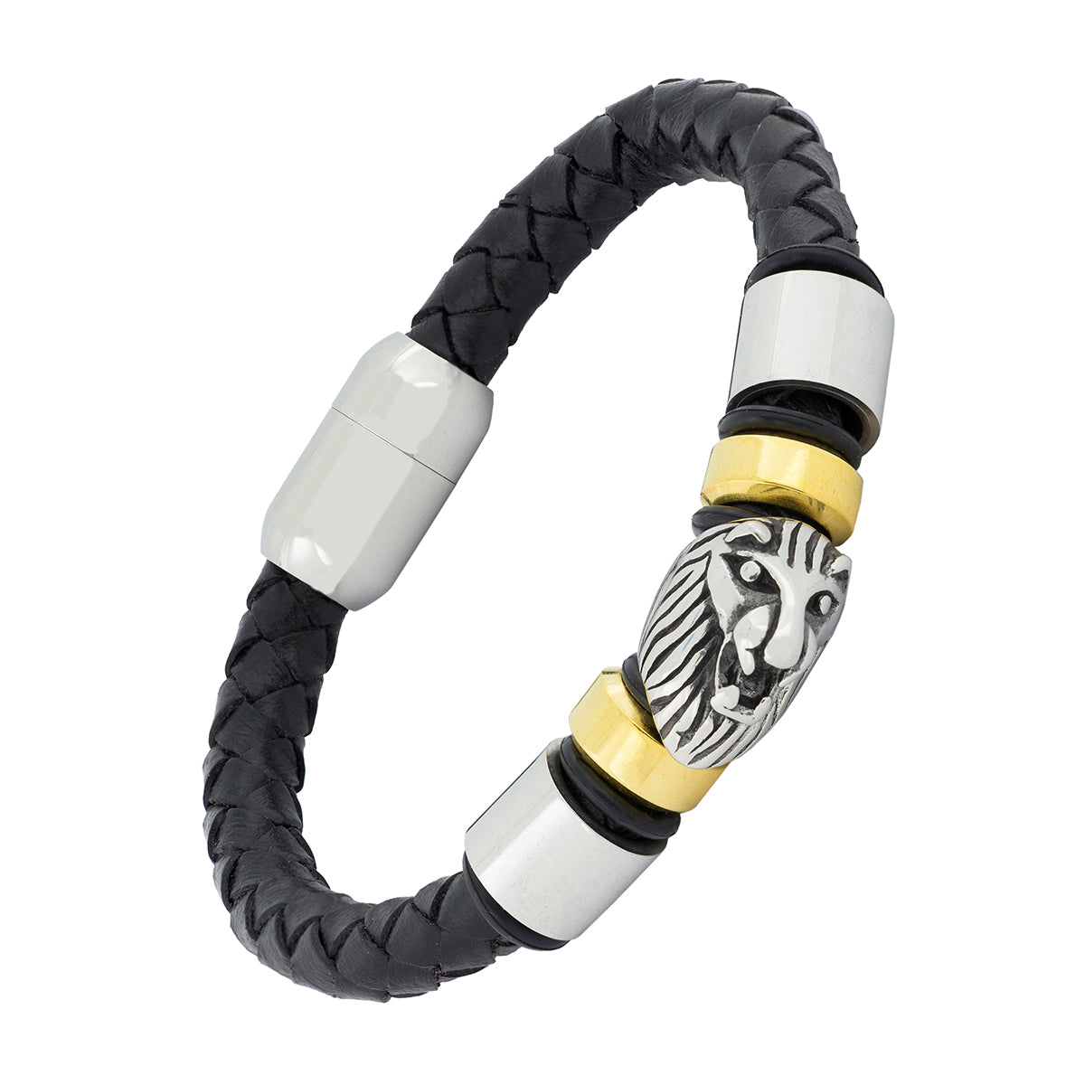 Lion Punk Black Leather Stainless Steel Wrist Band Bracelet Men Bulk Main image