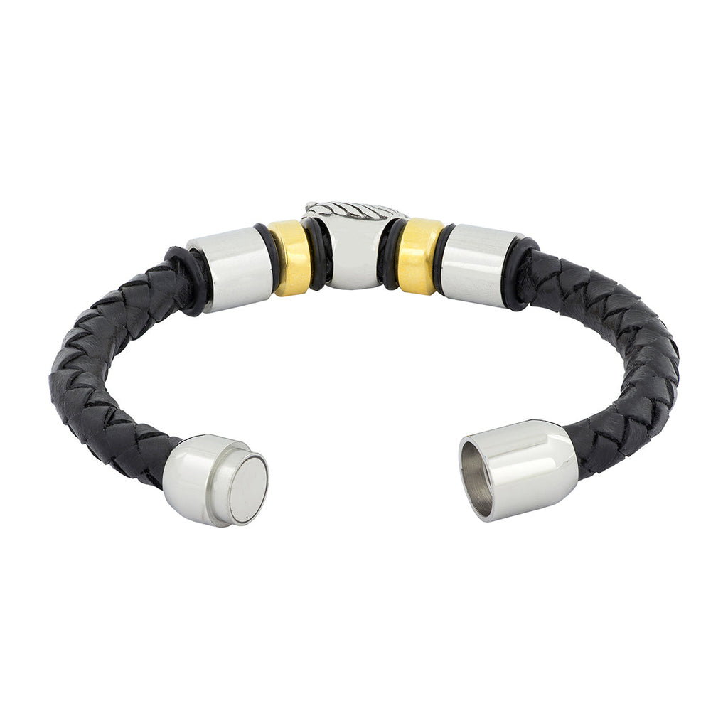 Lion Punk Black Leather Stainless Steel Wrist Band Bracelet Men Bulk