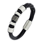 Biker Braided Black Leather Stainless Steel Wrist Band Bracelet Bulk