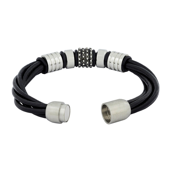 Biker Braided Black Leather Stainless Steel Wrist Band Bracelet Bulk Secondary image