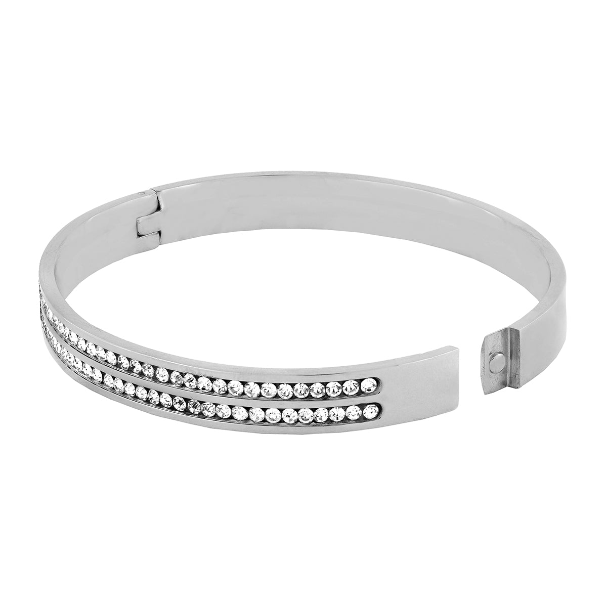 Stainless Steel Cz American Diamond Bangle Cuff Kada Bracelet Men